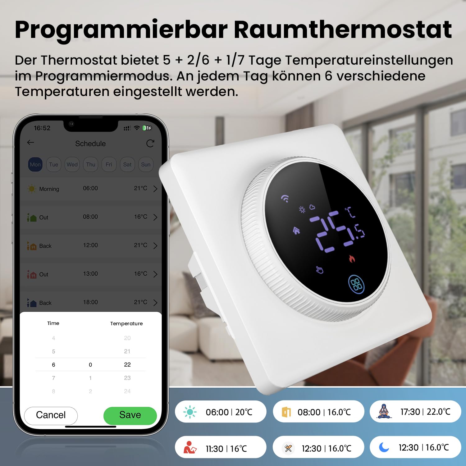 AVATTO Thermostat Für Wasser Fußbodenheizung und Gasboiler，Smart WiFi Thermostat Programmierbar Raumthermostat Unterstützen Alexa, Google Home Sprachsteuerung und Smart Life App Fernbedienung