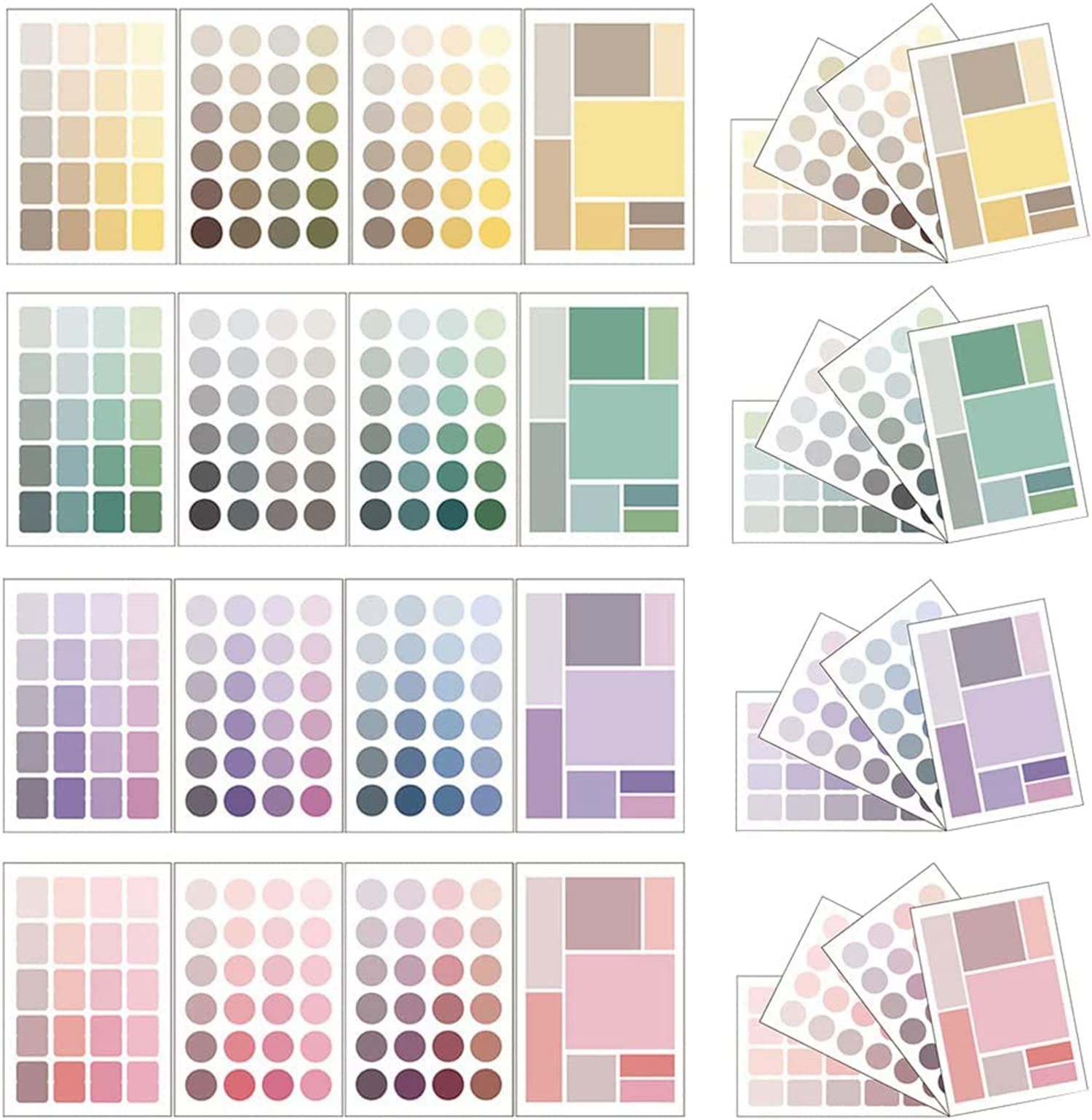 SYOSI Washi Tape Set, 4 Colors, 76 PCS Cute Colorful Coding Dot Sticker Labels, 16 Sheets Multi-Styling Round and Square Sticker for Planners, Scrapbook, Diary, Memo, DIY Crafts, Gift Decoration