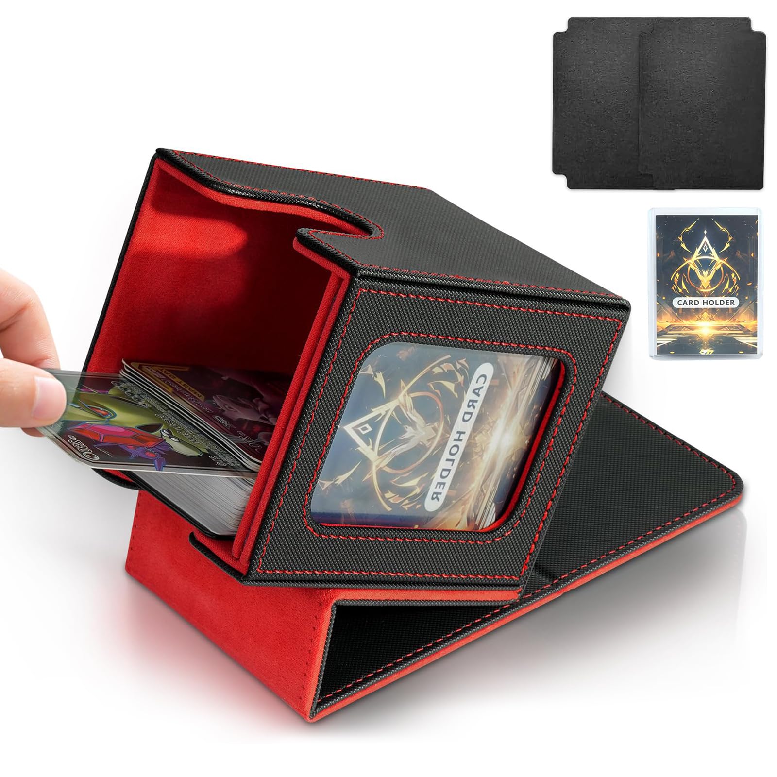 Tearmier MTG Commander Deck Box, Game Card Storage Deck Box Case, PU Leather Cards Storage Box, Magnetic Card Holder, Magic Commander Fits (Black Red)