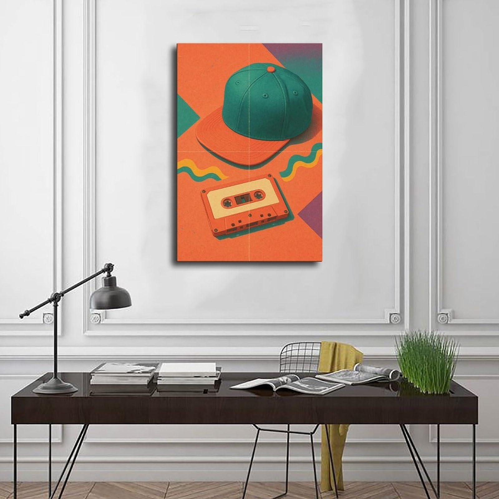 Poster su tela retrò anni '90 con nastro adesivo e cappello hip hop, decorazione artistica da parete per soggiorno, camera da letto, decorazione, 61 cm L x 91,4 cm W