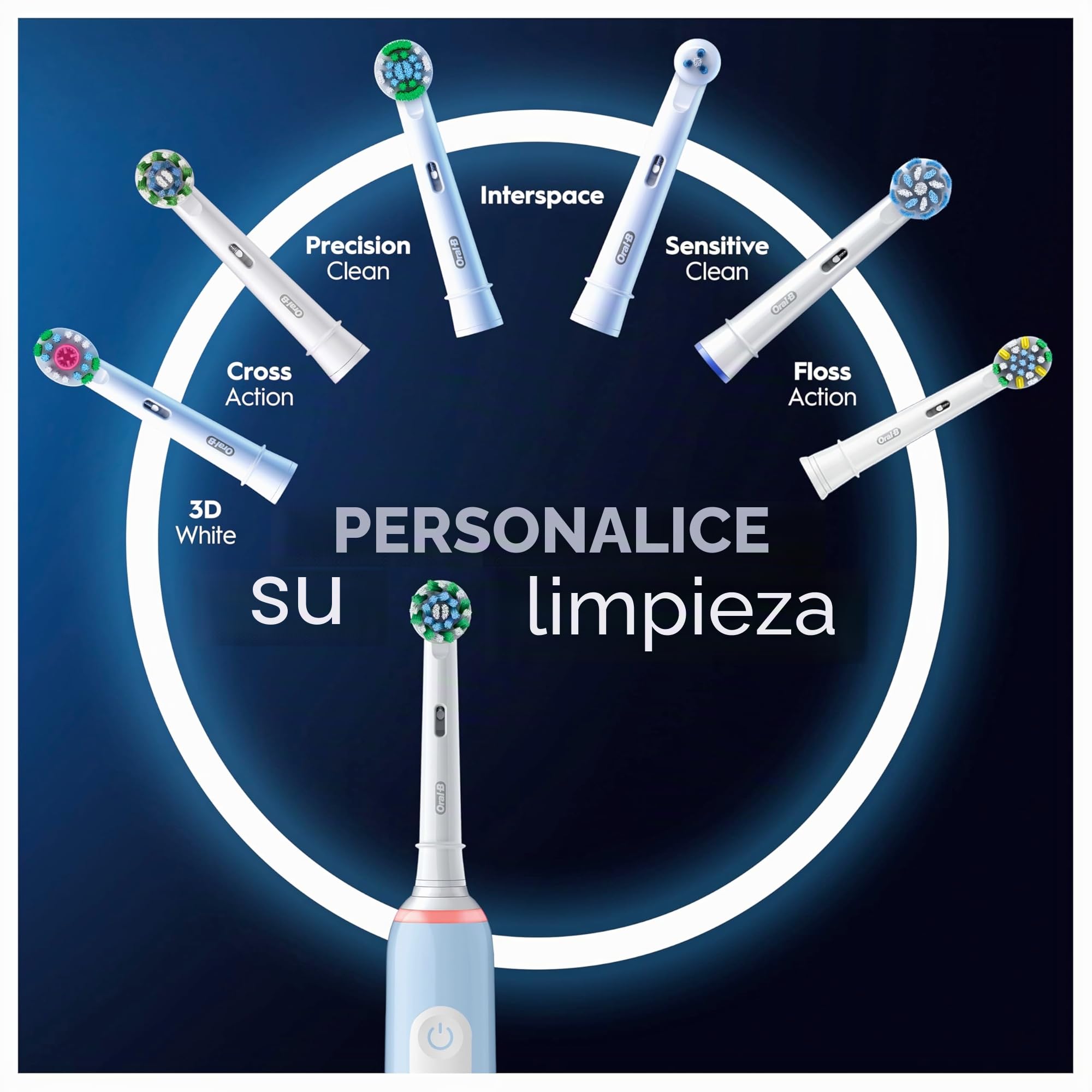 Oral-B Pro 3 3000 - Cepillo de dientes eléctrico con 3 modos de limpieza y control visual de presión de 360° para el cuidado dental, 2 cepillos de pinza, diseñado por marrón, azul