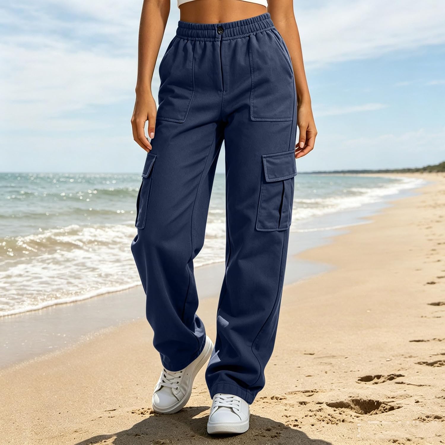 Cargo Pants for Women with Pocket High Waist Lightweight Stretchy Hiking Casual Streetwear Baggy Wide Leg Pants