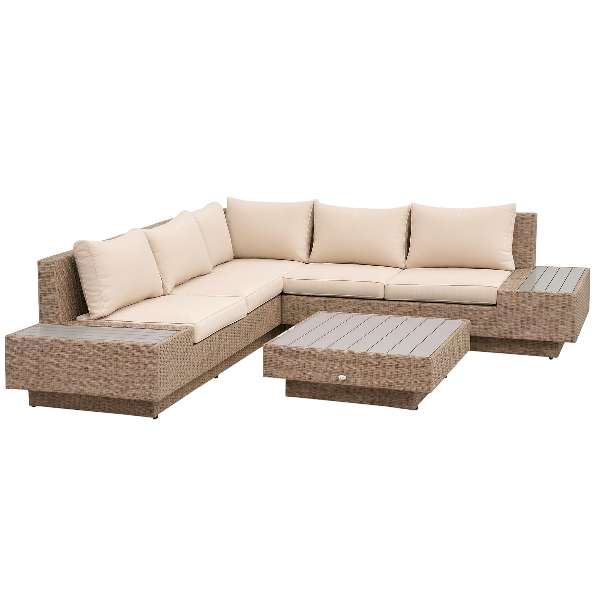 Tidyard Set 4 pz Divani Modulari da Giardino con Penisola e Tavolino in Legno d'Acacia,Divano Angoalre,Divani da Esterno,Divani in Legno,Divani da Giardino,Divani con Penisola,Divano ad Angolo