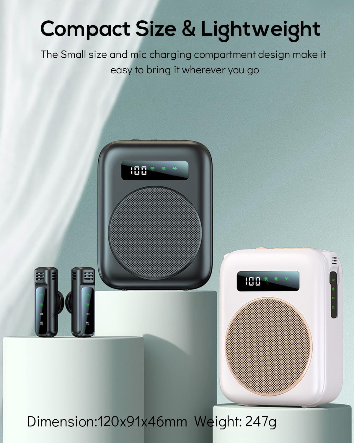 Amplificatore Vocale Portatile per Insegnanti, Amplificatore Vocale Bluetooth con Microfono lavalier senza fili Sistema PA Ricaricabile per Insegnamento, Istruttori di Fitness (Beige)