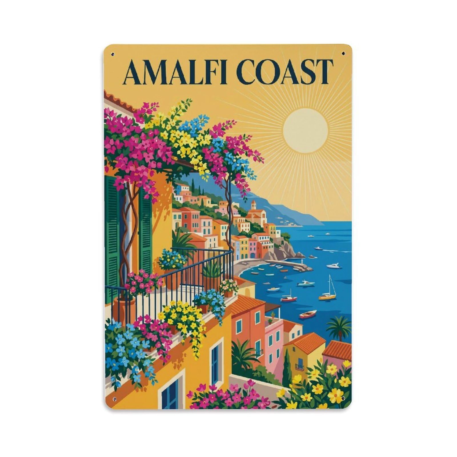 Vintage Travel Terrace Italy Coastal Metal Tin Sign Plaque Wall Decor for Cafe, Club Bar, Office, Home Garden Metal Poster 8x12Inch