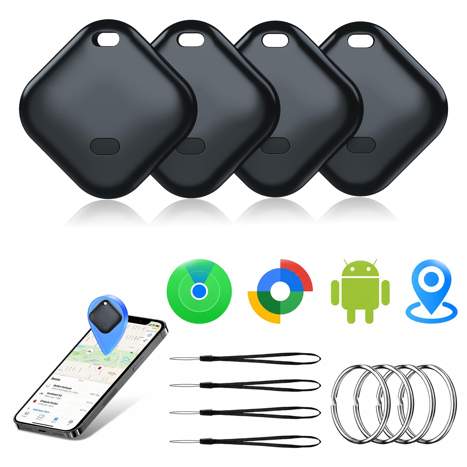 Rocketek Smart Tag 2026 4 pièces, Traceur Android & iOS, Localisateur Clés | Double système Apple Localiser & Google Find Hub / Batterie 12 mois / Localisation sonore et carte / Clés et bagages