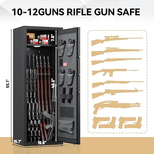 Miniatura 7 de KAER 10-12 - Caja fuerte para armas para el hogar, rifles y pistolas caseras, cajas fuertes grandes para armas para el hogar y escopeta, cajas