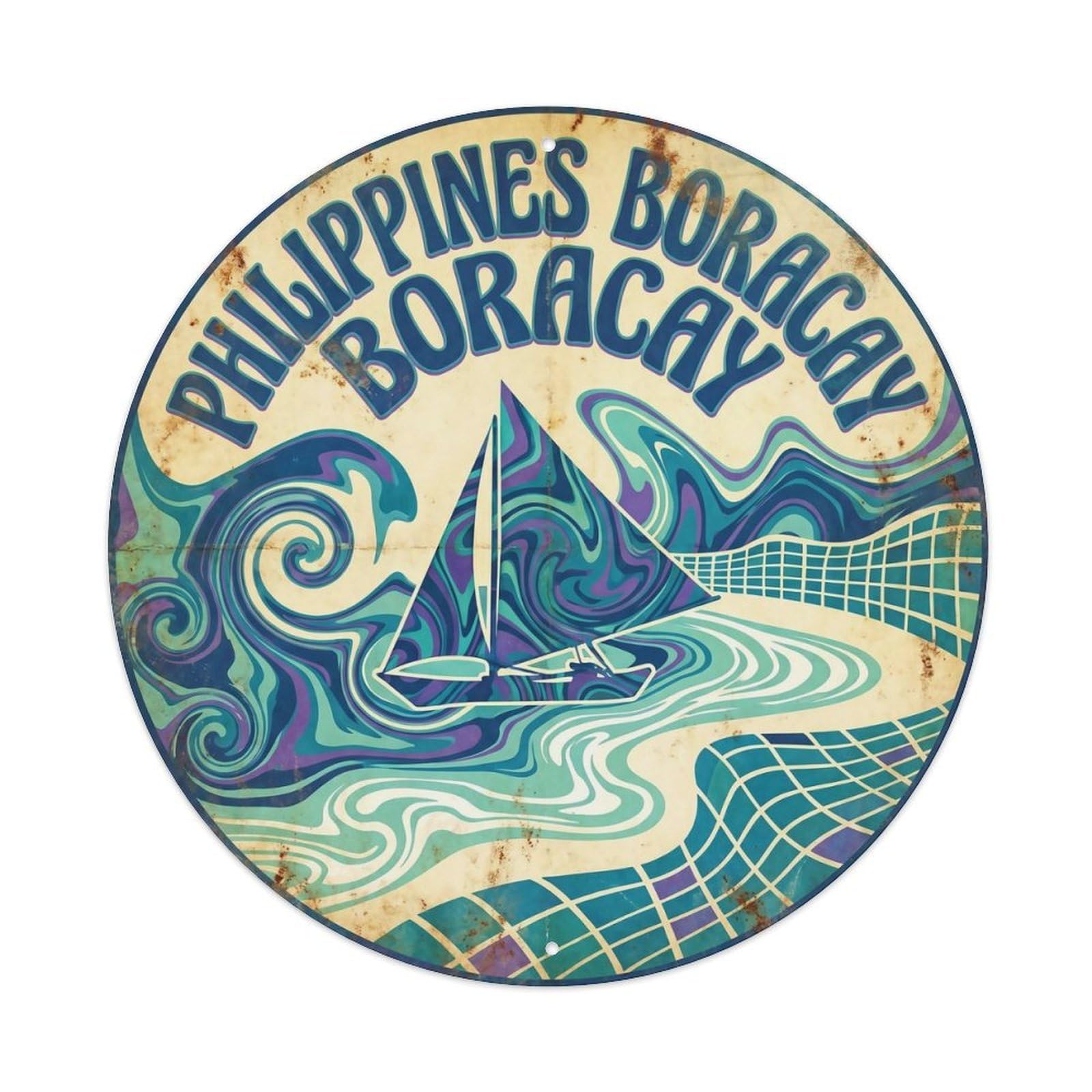 Odgynaw 8X8inch(20X20cm) Philippines Boracay Island Tropical Coastal Journey Metal Tin Sign