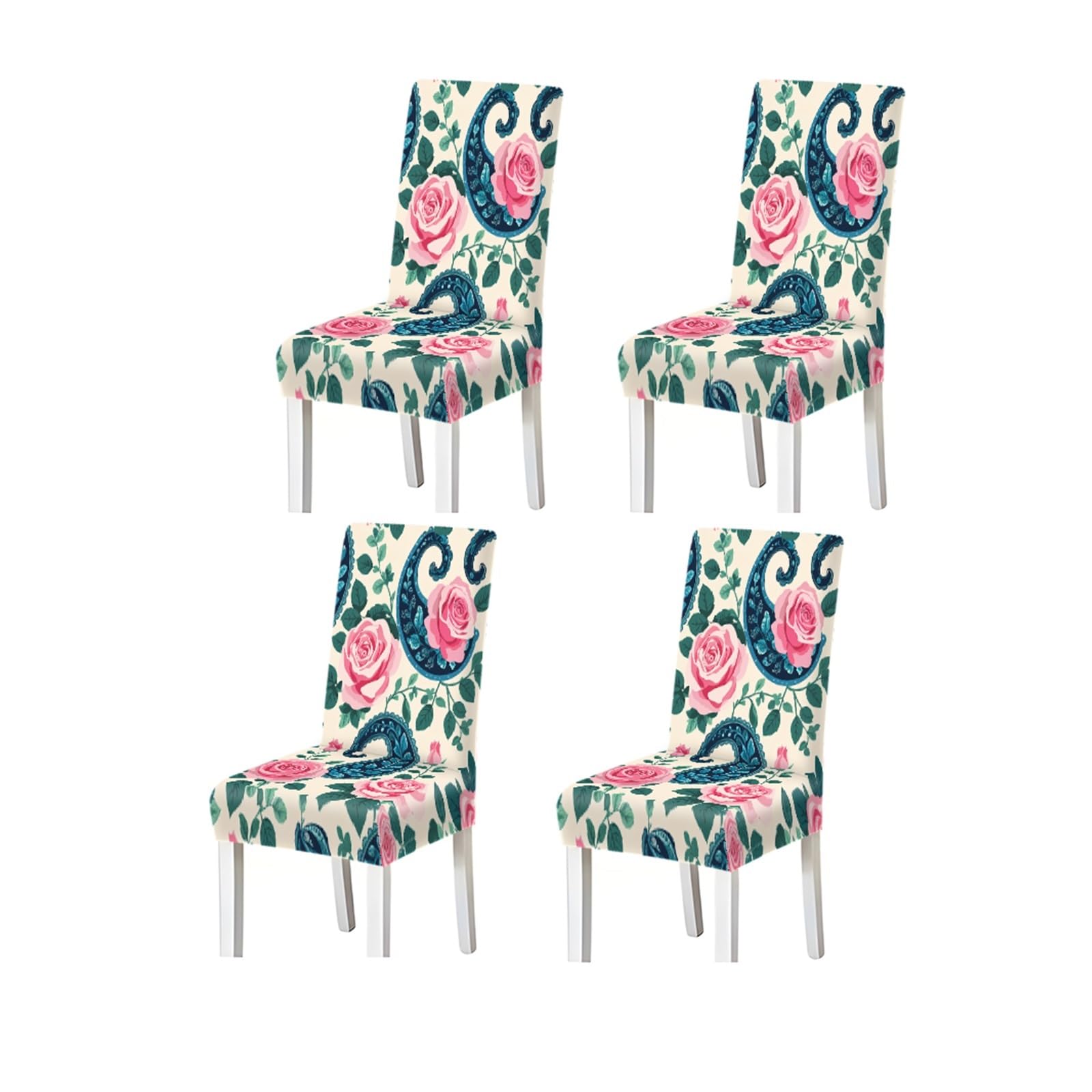 KXUAUV Pink Rose Blue Paisley Floral Pattern Print Dining Chair Covers Set Of 2/4/6, Stretch Slipcovers For Kitchen Dining Room Seat Protectors for Restaurant Hotel Party(4PCSChair cover)