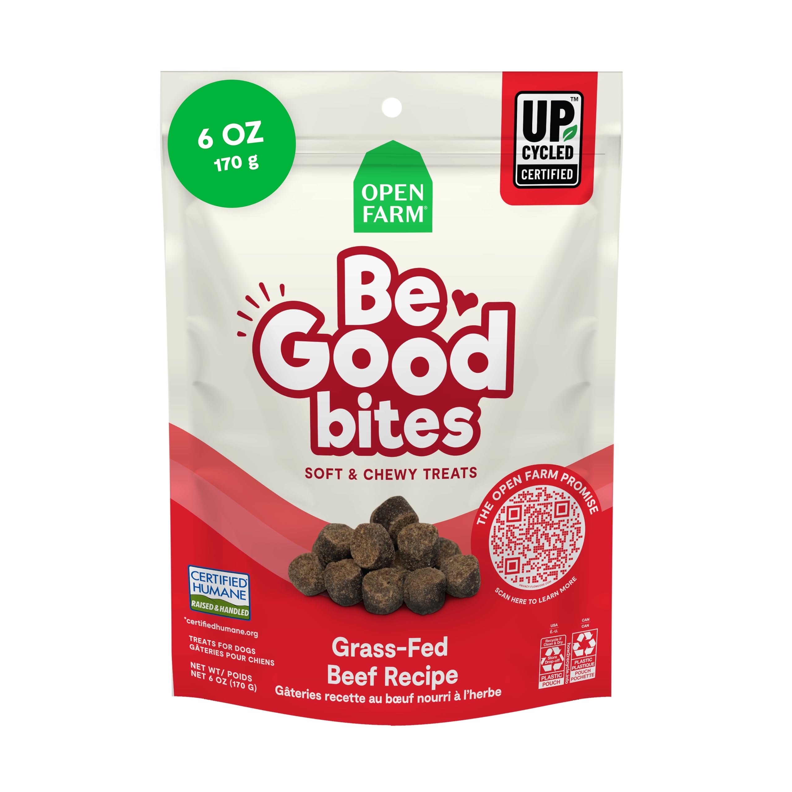 Open Farm, Be Good Bites, Soft Dog Training Treats, Small & Chewy, Made with Ethically & Sustainably Sourced Ingredients, Non-GMO Fruits & Grains, Grass-Fed Beef Recipe, 6oz Pouch
