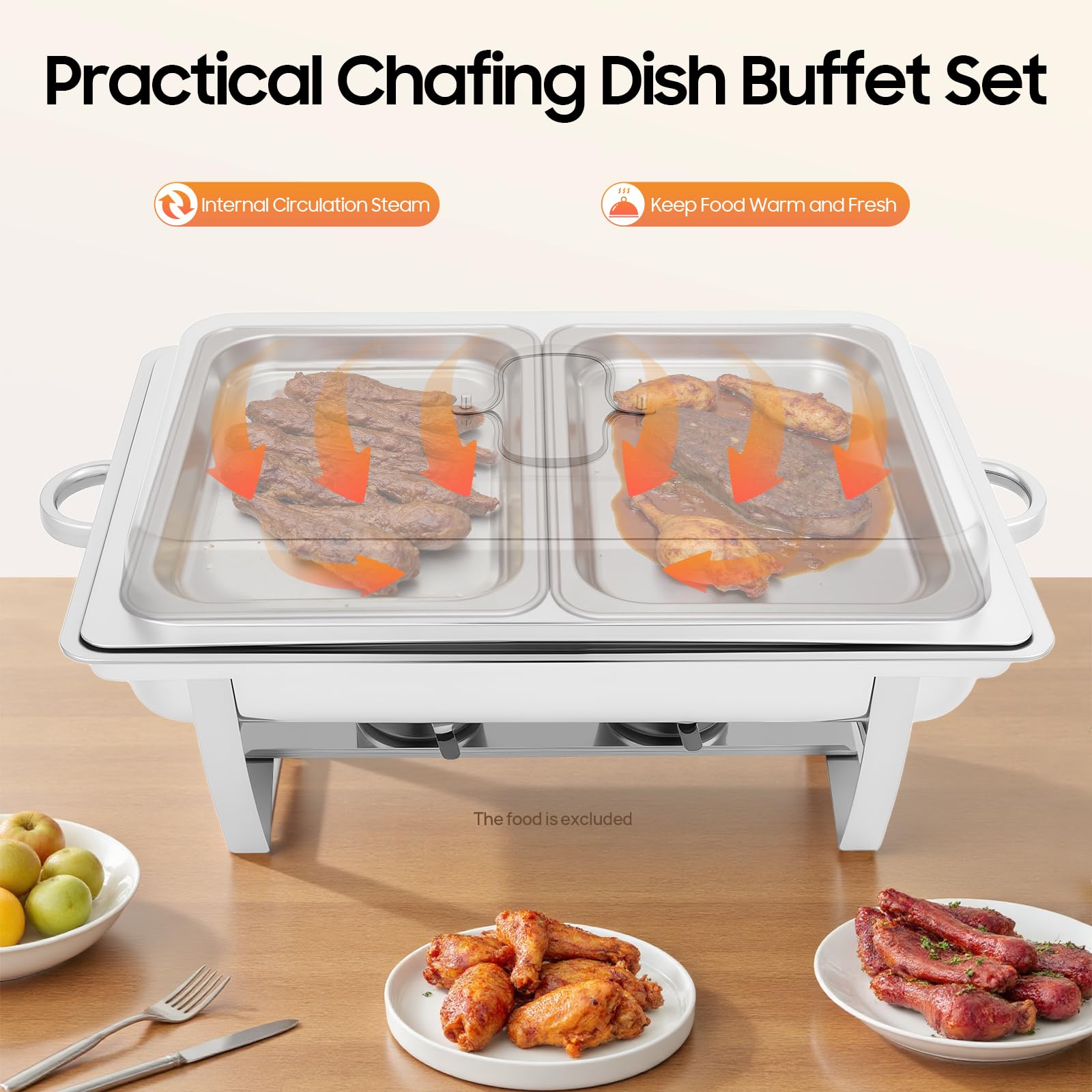 Chafing Dish Buffet Set da 8 l in acciaio inox con 2 scomparti, scaldavivande con bruciatore alcolico, serbatoio termico per catering, hotel ed eventi