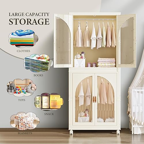 Miniatura 3 de Armario portátil para niños, armario plegable de plástico grande para ropa de bebé, armario para dormitorio, cuarto de bebé, armario de instalación