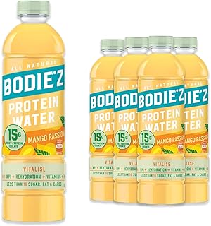 Bodie'z Protein Water Mango Passion - 15g Whey Protein Isolate - Less Than 1g Sugar, Fat & Carbs - 500ml (Pack of 4)