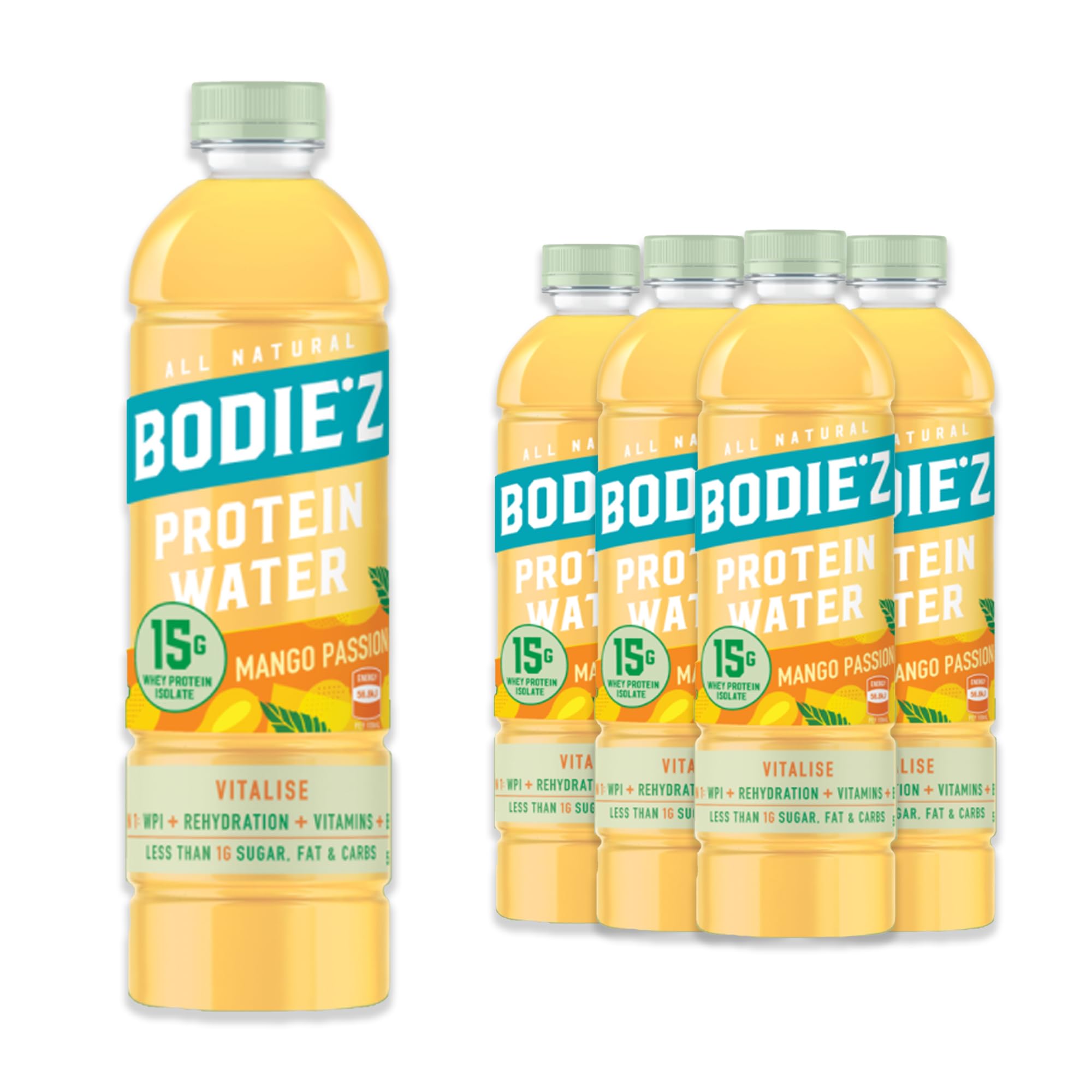 Bodie'z Protein Water Mango Passion - 15g Whey Protein Isolate - Less Than 1g Sugar, Fat & Carbs - 500ml (Pack of 4)