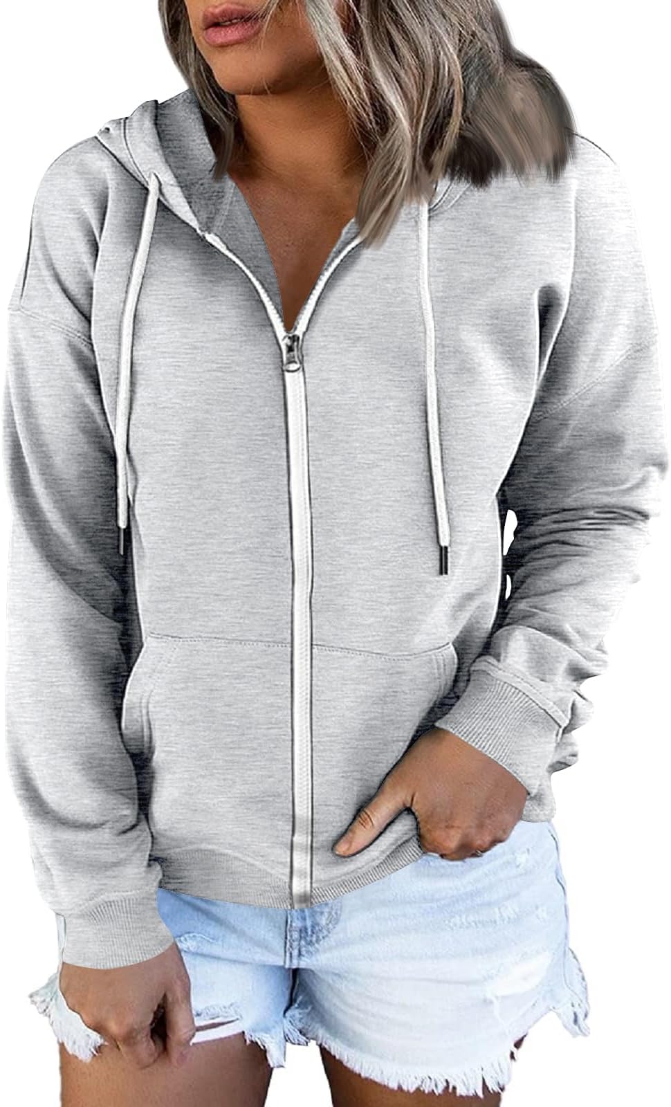 Trendy Queen Womens Cropped Hoodies Long Sleeve Fleece Quarter Zip Pullover Sweatshirts Fall Outfits Clothes Grey