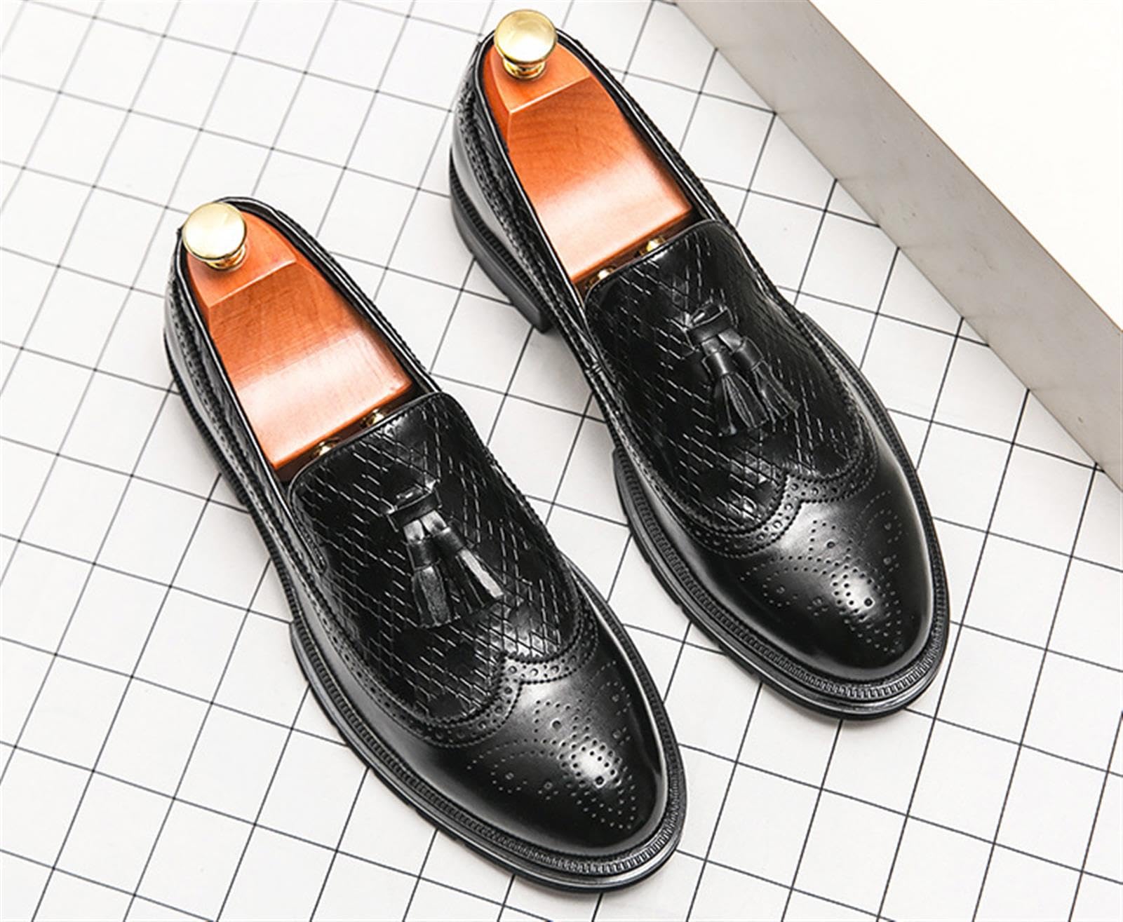 Mocassini Uomo con Nappe Scarpe Eleganti Wingtip Brogue Slip On Comode Matrimonio Business Casual