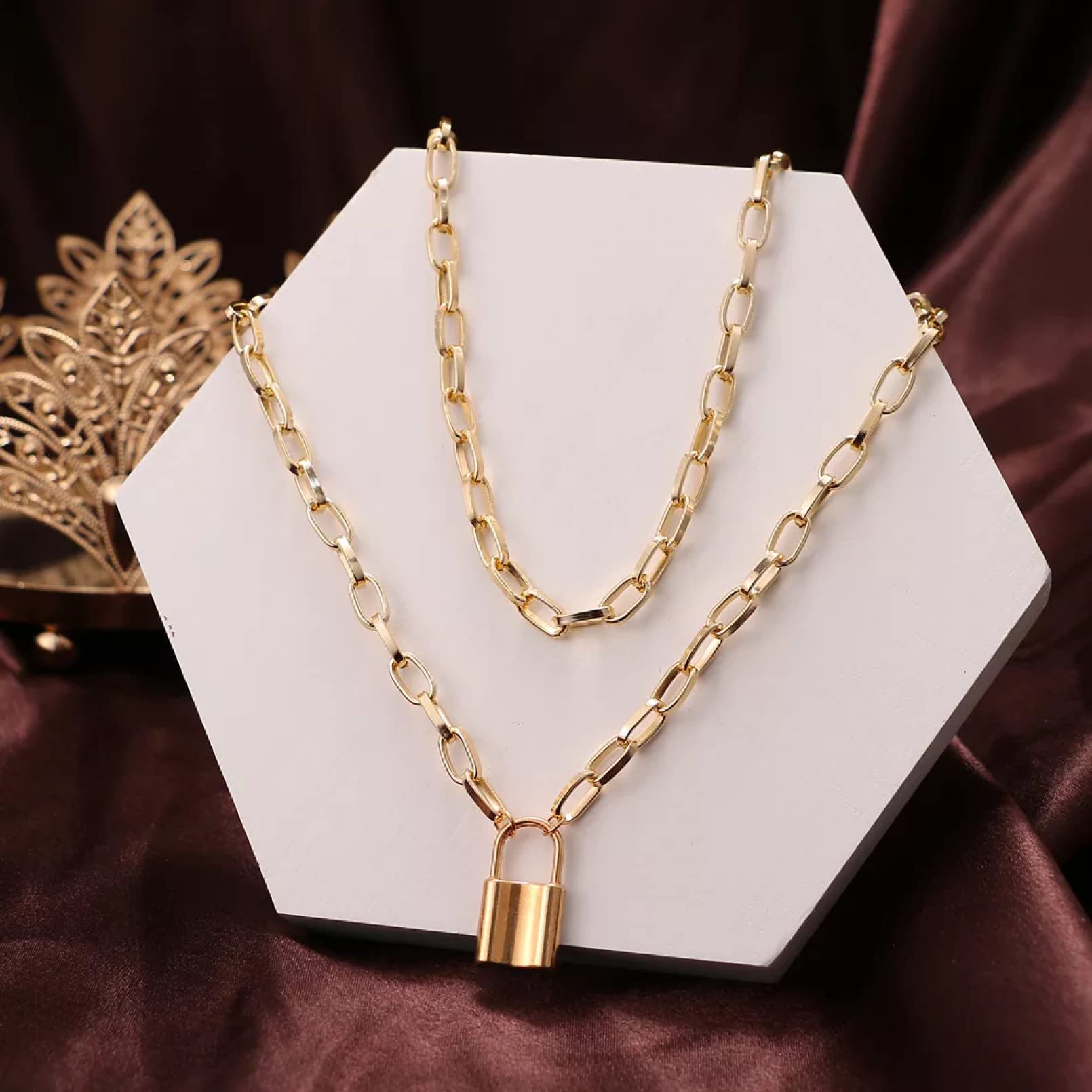 Collana Con Lucchetto Punk Girocollo – Ciondolo A Catena Graffetta In Oro, Gioielli Regolabili Per Donna E Ragazza, 45+5 Cm - 3