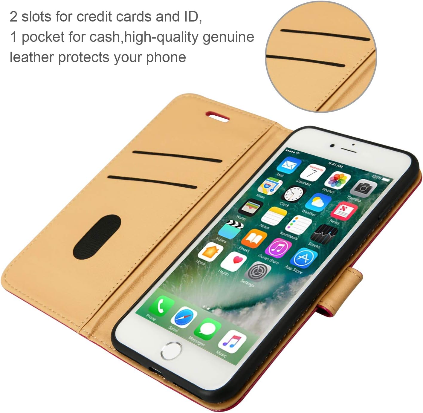 iPhone 6S Plus Wallet Case,iPhone 6 Plus Leather Case, Labato Leather Folio Flip Case Cover Magnetic Stand Function with Card Slots/Cash Compartment for Apple iPhone 6 Plus/ 6S Plus 5.5" Rose