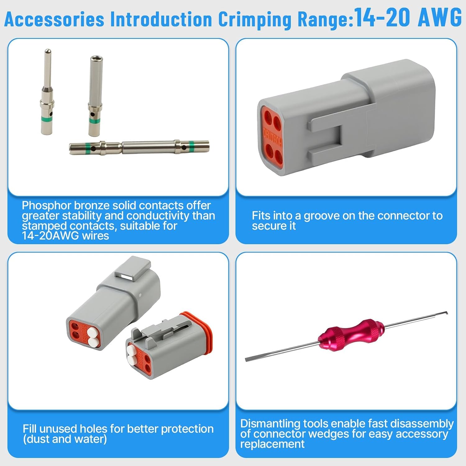 660-Piece Deutsch Connector Kit with Crimp Tool, 2 3 4 6 8 12 Pin DT Plugs | IP68 Waterproof Wiring Kit for Automotive Use, 14-20 AWG, with Size 16 Contacts, Pin Removal Tool and Multi-Pin DT Connectors