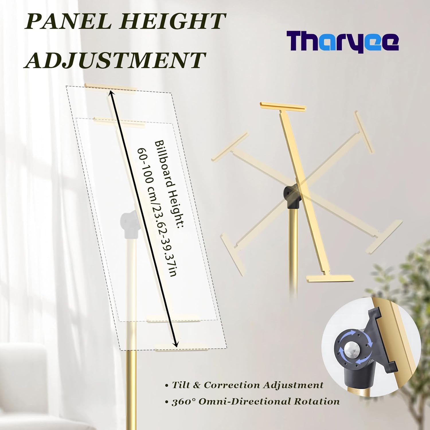 Display Stand Sign Holder, Heavy Duty Multi-angle Adjustable Metal Painting Easel Stand Height Up to 63 Inches Poster Stand with Round Base Fit Wedding,Restaurant or Business (Golden)