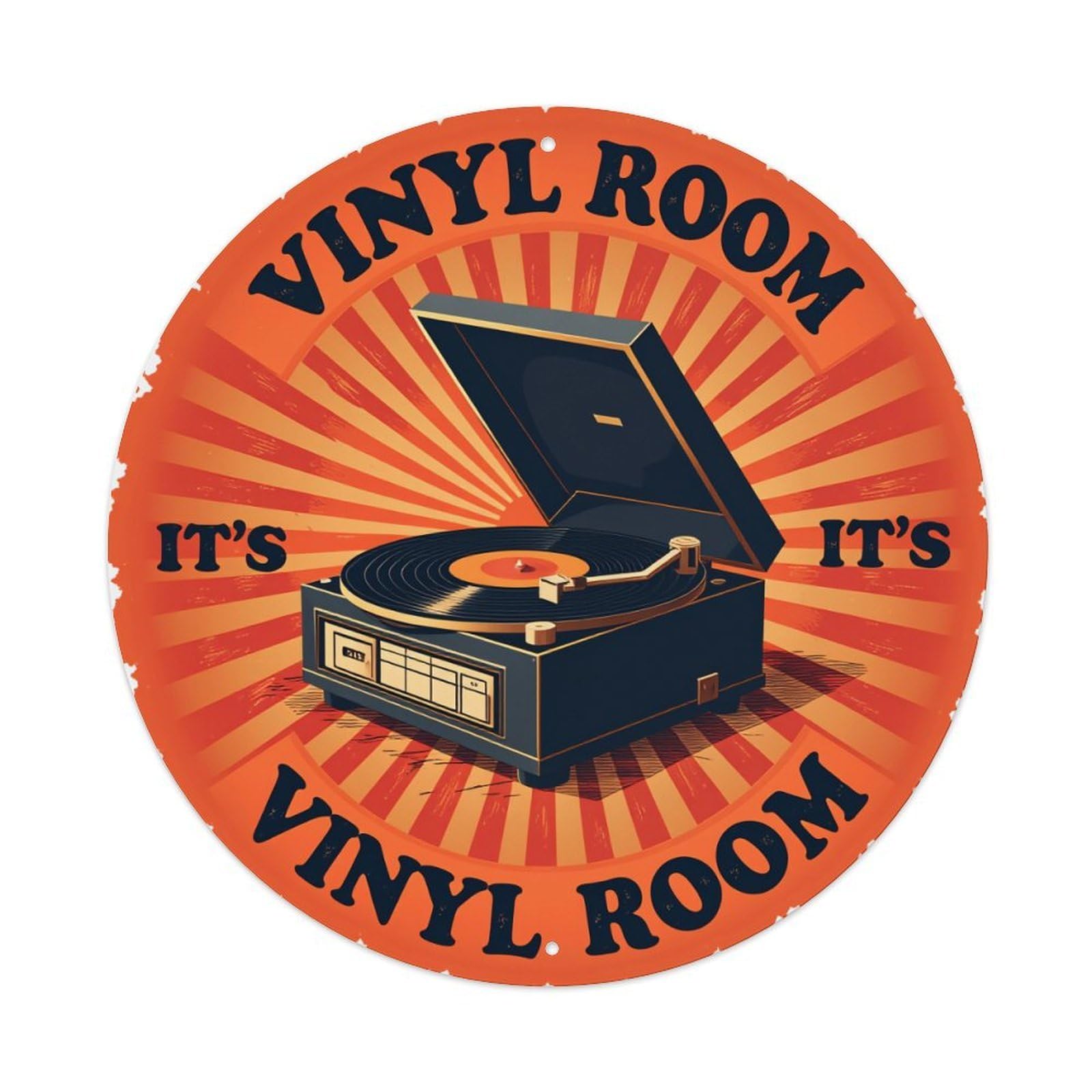 Vinyl Record Player Sunburst Design Round Tin Sign Retro Metal Sign for Cafe Bar Pub Home Game Room Gym Club Wall Decoration Vintage Metal Poster 8x8 Inch