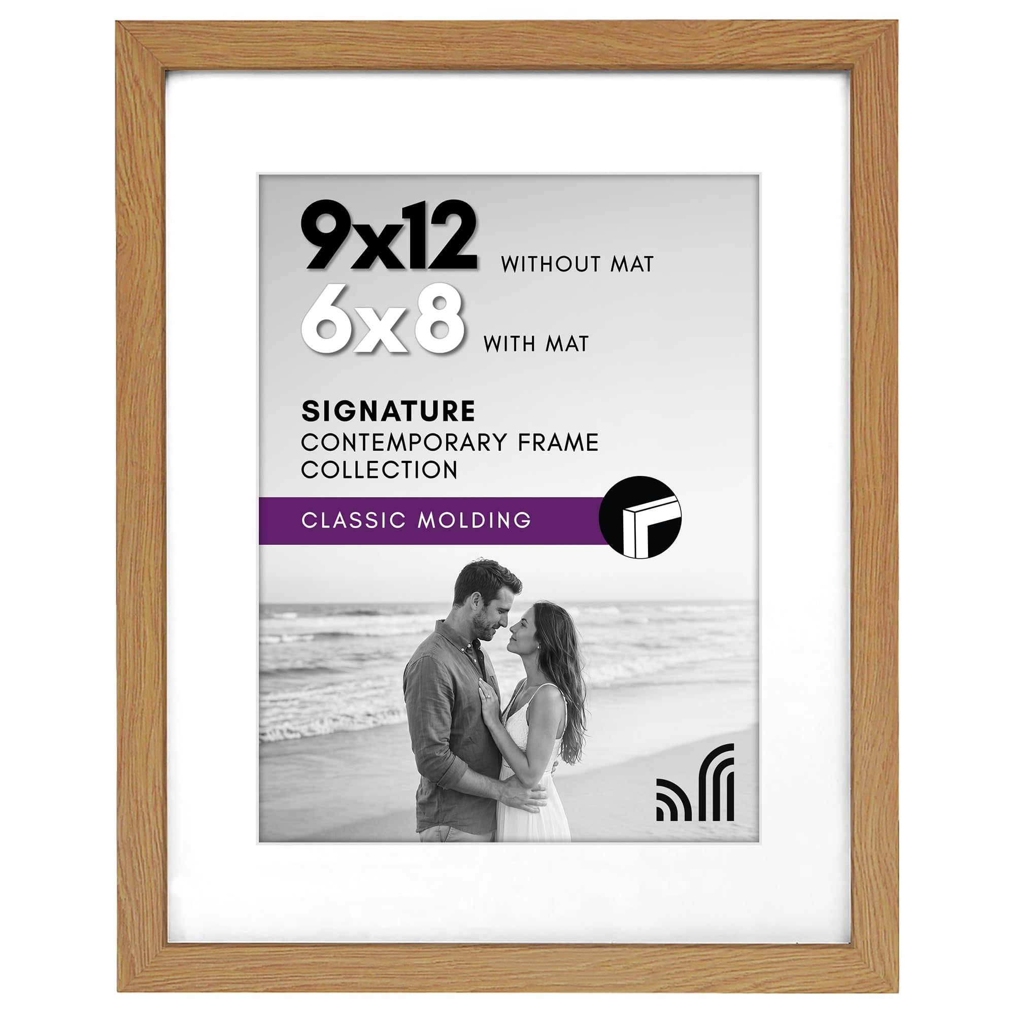 Americanflat 9x12 Picture Frame with Shatter-Resistant Glass - Use as 6x8 Frame with Mat or Display 9x12 Photo Without Mat - Signature Collection - Picture Frames for Tabletop and Wall - Dark Oak