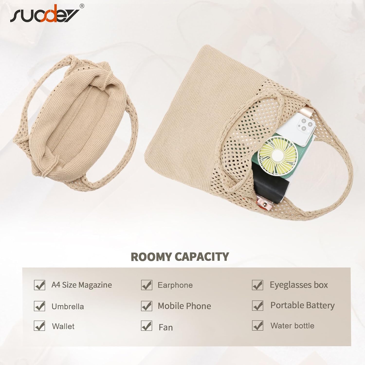 SUOSDEY Crochet Mesh Beach Tote Bag, Knit Summer Vacation Aesthetic Boho Tote Bag for Women - Image 4