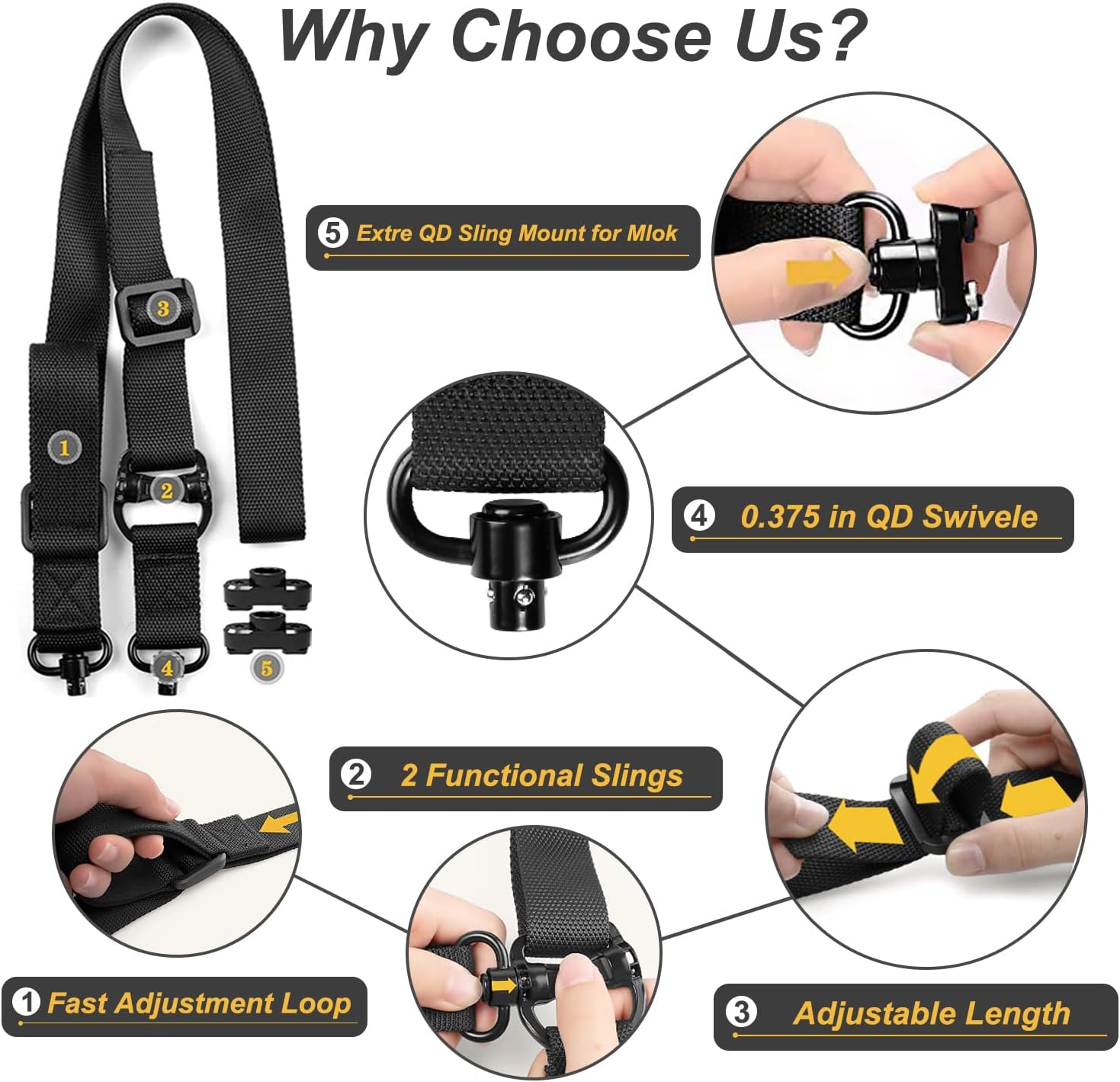 Rifle Sling 2 Point Sling Quick Adjust with QD Sling Swivels, 2 PCS QD Sling Mount for Mlok : Sports & Outdoors