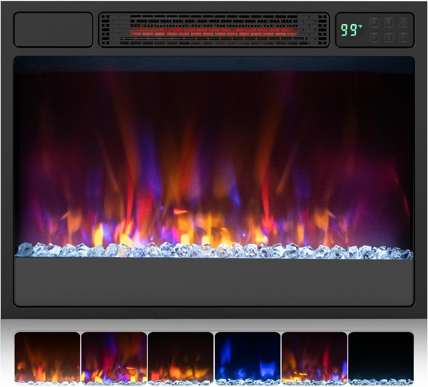 ORALNER 23” Electric Fireplace Inserts, Recessed Fireplace Insert with 6 Flame Colors, 5 Brightness, Remote Control, 8H Timer, Thermostat, Crystal, Infrared Heater for Indoor, 1500W (Black)