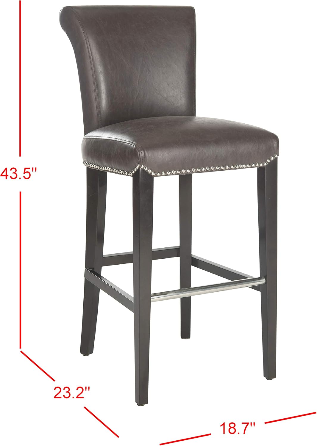 Safavieh Mercer Collection Seth Black Leather 25.9-inch Bar Stool