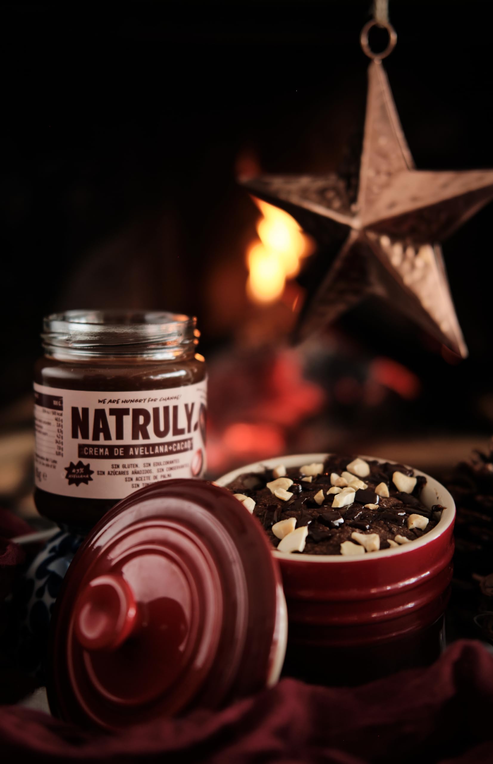 NATRULY Crema de Avellanas y Cacao Sin Azúcar y Sin Edulcorantes, con Fibra de Achicoria, 43% Avellana