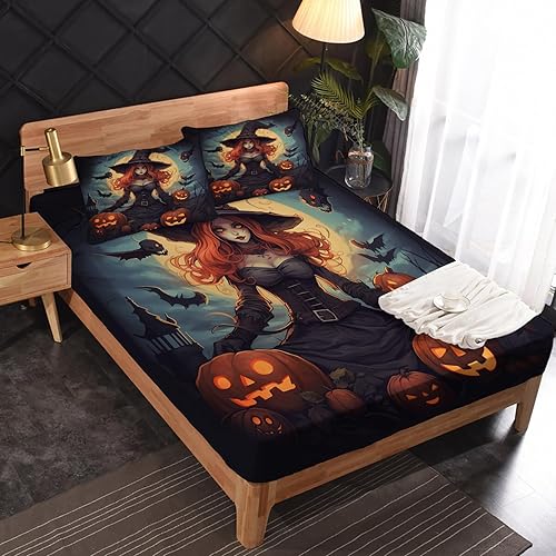 Miniatura 84 de Sábanas de Halloween tamaño individual – Juego de sábanas espeluznantes de calabaza murciélago para niños y niñas, juego de sábanas temáticas