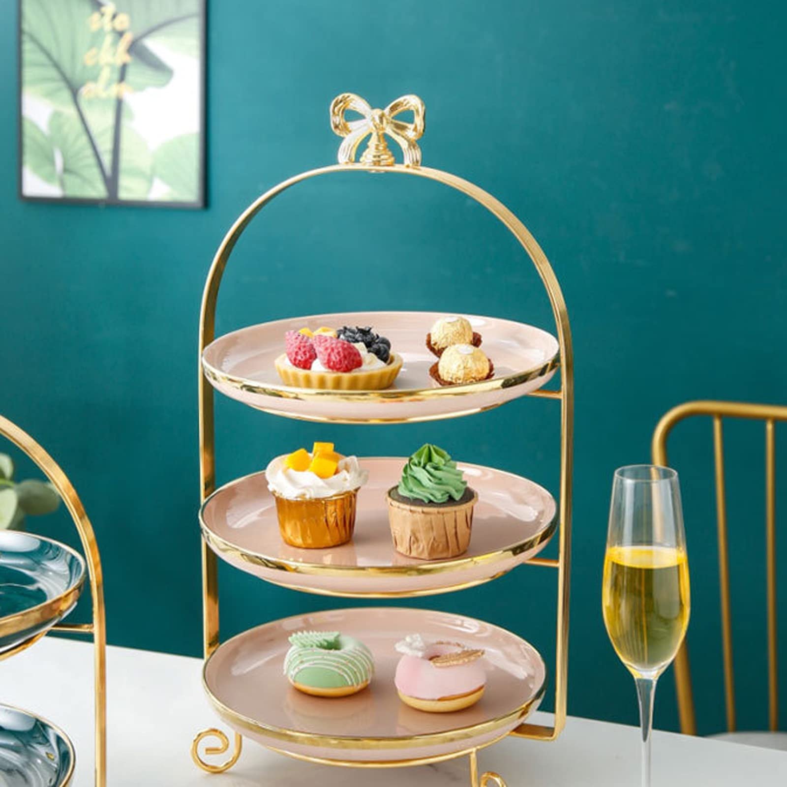 Bandejas para Tartas Mesa de postre creativa del soporte de la torta de 3 capas con el soporte de exhibición de la torta de té de la tarde del mango de la tarde para la fiesta del té, la boda y el cum