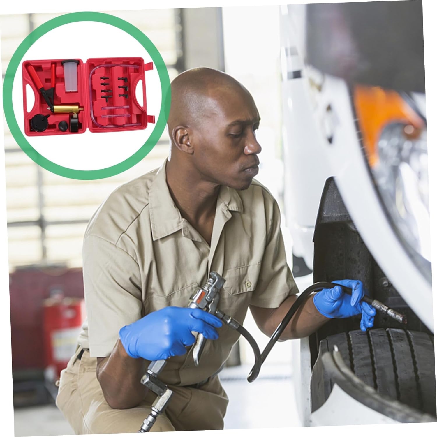 Car Brake Bleeder Kit Manual Vacuum Pump Tool Fluid Reservoir and Adapters for Brake Bleeding and Maintenance