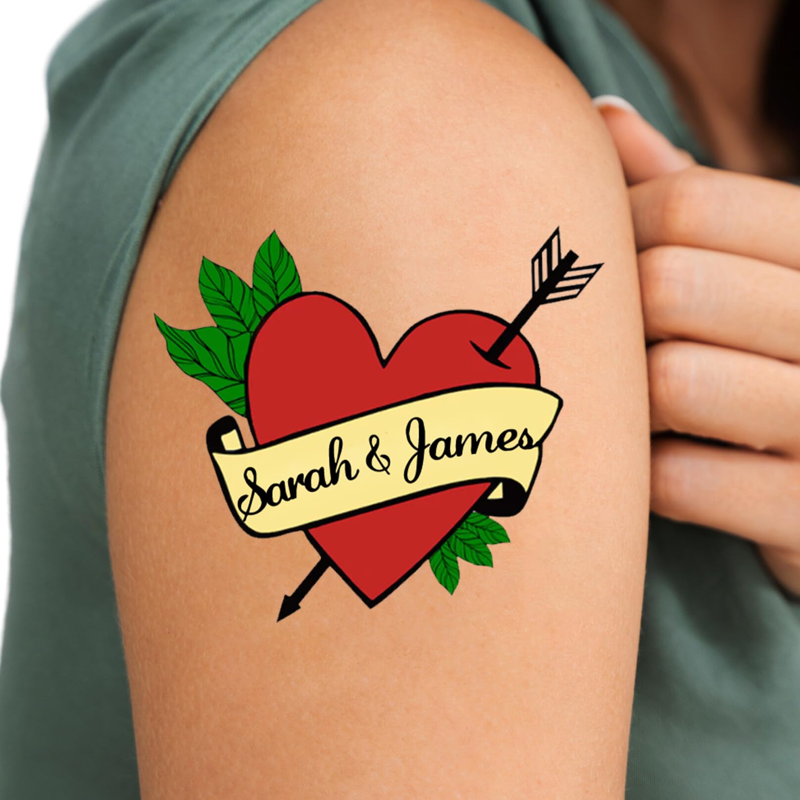 Custom Temporary Tattoo with Heart and Arrow Personalized Name Your Text Temporary Tattoo Love Valentine's Day Lover Gift Wedding Favors for Guest (1