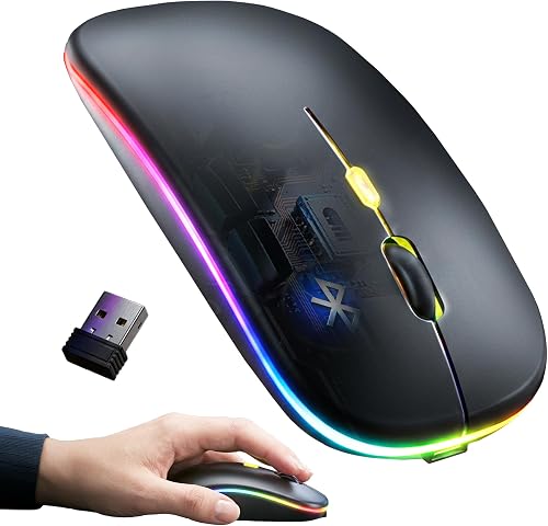 Ratón Inalámbrico Ultrapreciso Premium Conexión 2.4G + Bluetooth con USB | Silencioso y Recargable | 3 Niveles dpi Ajustables | Compatible con PC, Portátil, Tablet, Windows, iOS y Android