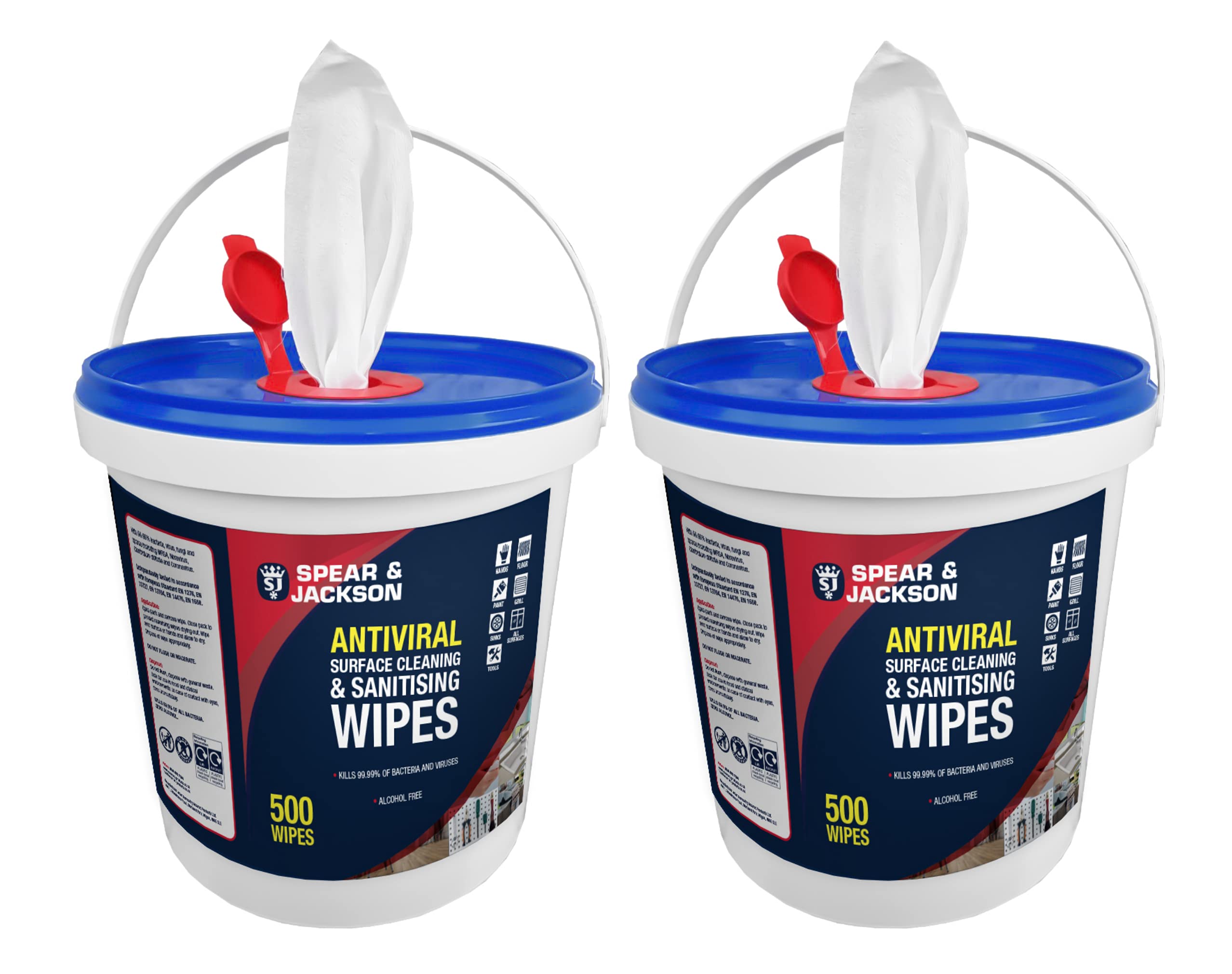 Spear and Jackson2 x 500 Multi Surface Cleaning Wipes - Wet Wipes - Kills Germs - Home and Garden Use