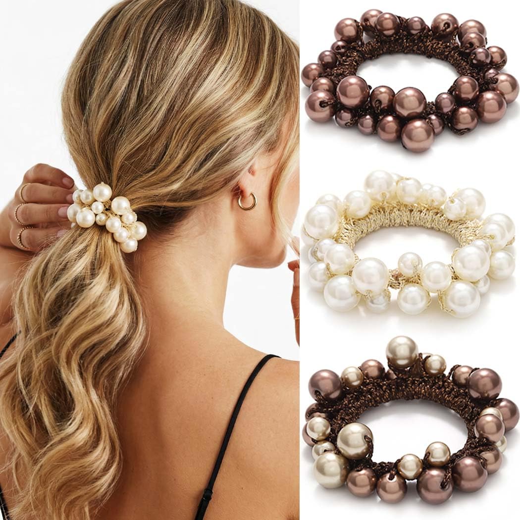 Amazon.com : Fashey Pearl Scrunchie Beaded Hair Ties Decorative