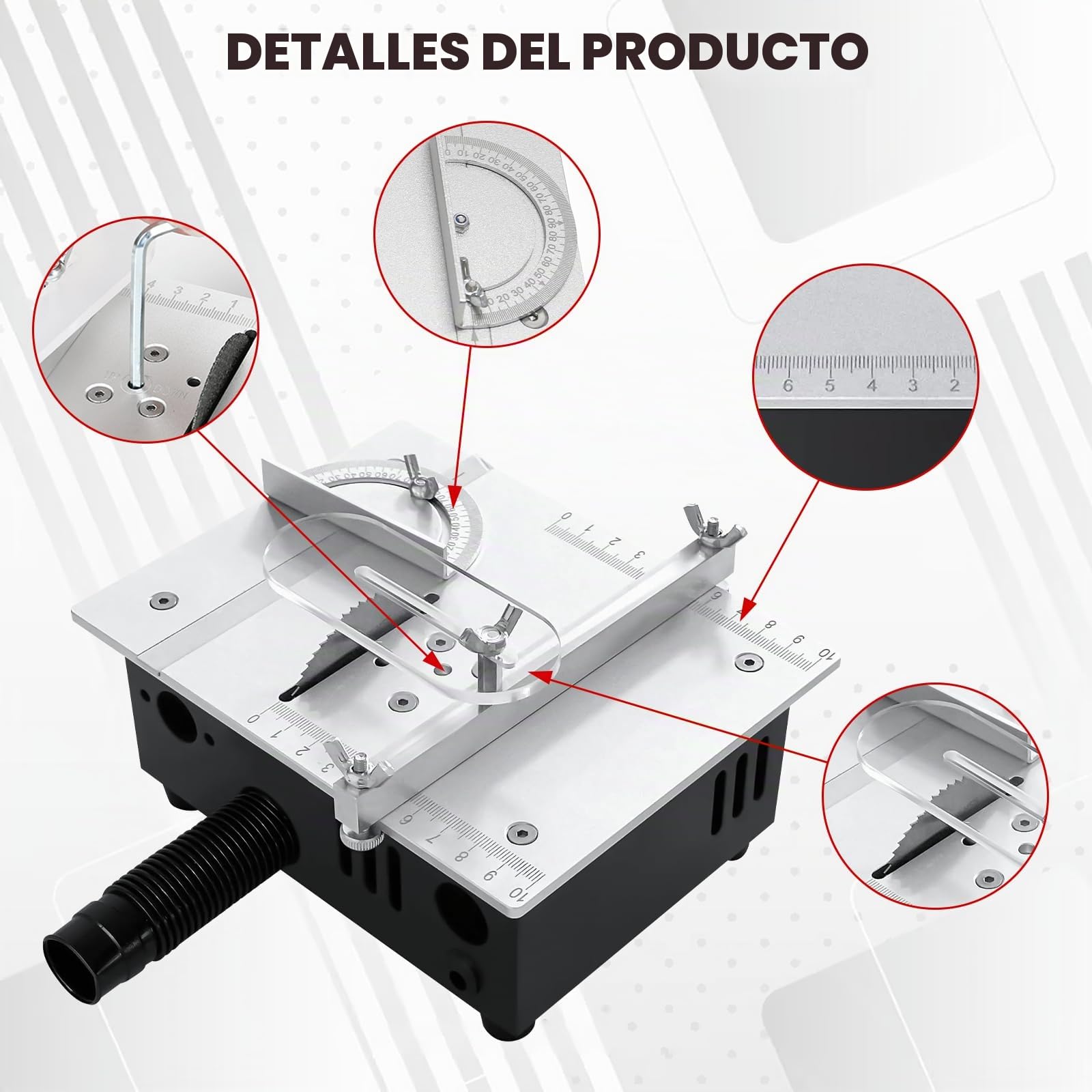 Sierra circular de mesa multifuncional, 96 W, 4 cuchillas, precisión, 7 velocidades, ajustable para bricolaje