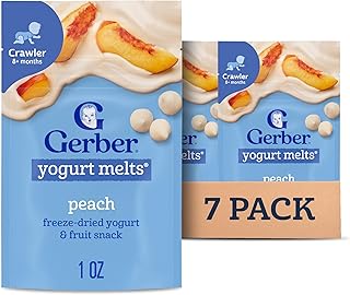 Gerber Stage 3 Baby Food Snacks, Peach Yogurt Melts, Baby Led Feeding, 7PK