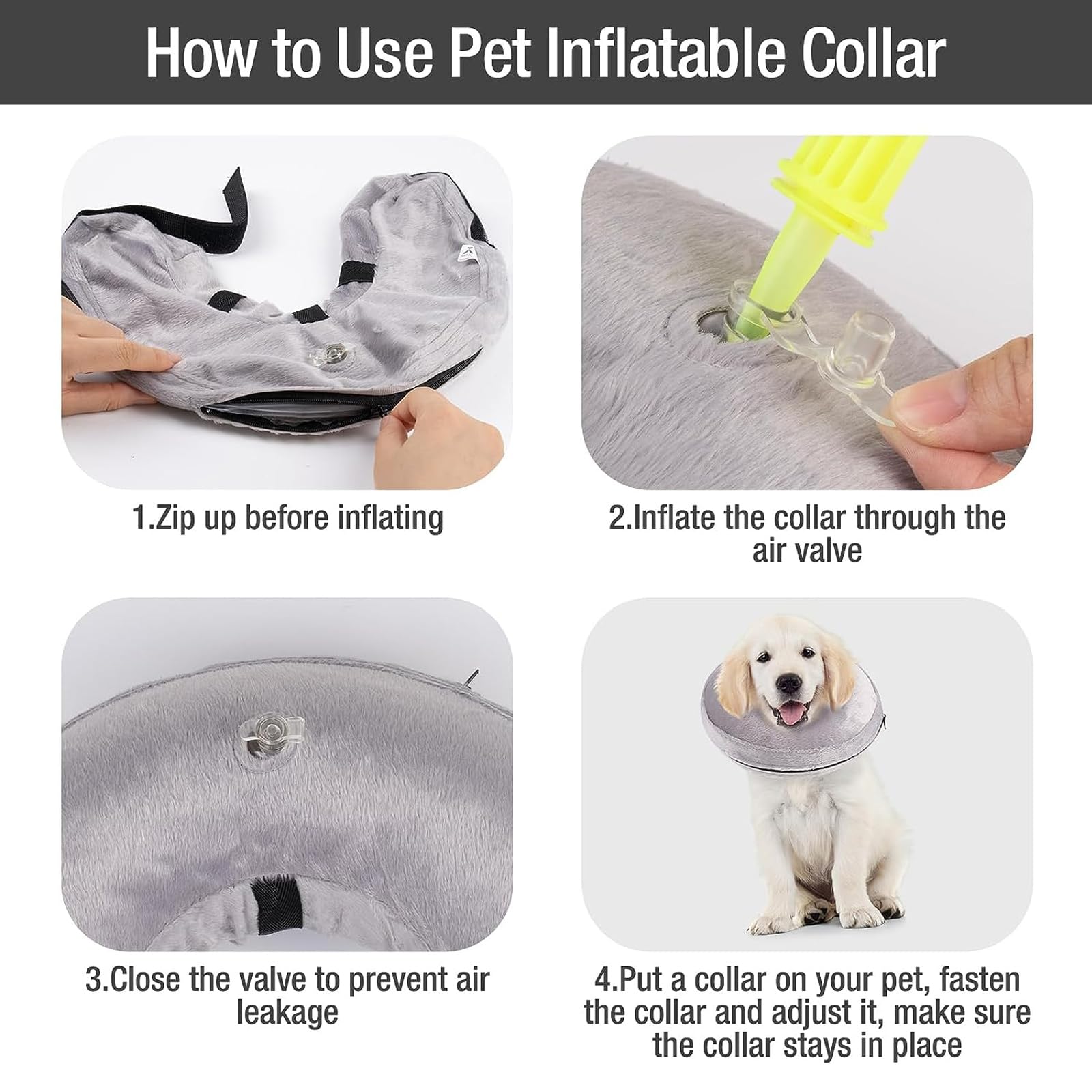 Collare Gonfiabile Per Cani Gatti - Collare Protettivo A Cono A Ciambella Per Cani Dopo L'intervento Chirurgico, Collare Regolabile Per Recupero Cani, Collare Elisabettiano Per Cani ＆ Gatti,Grigio,XS