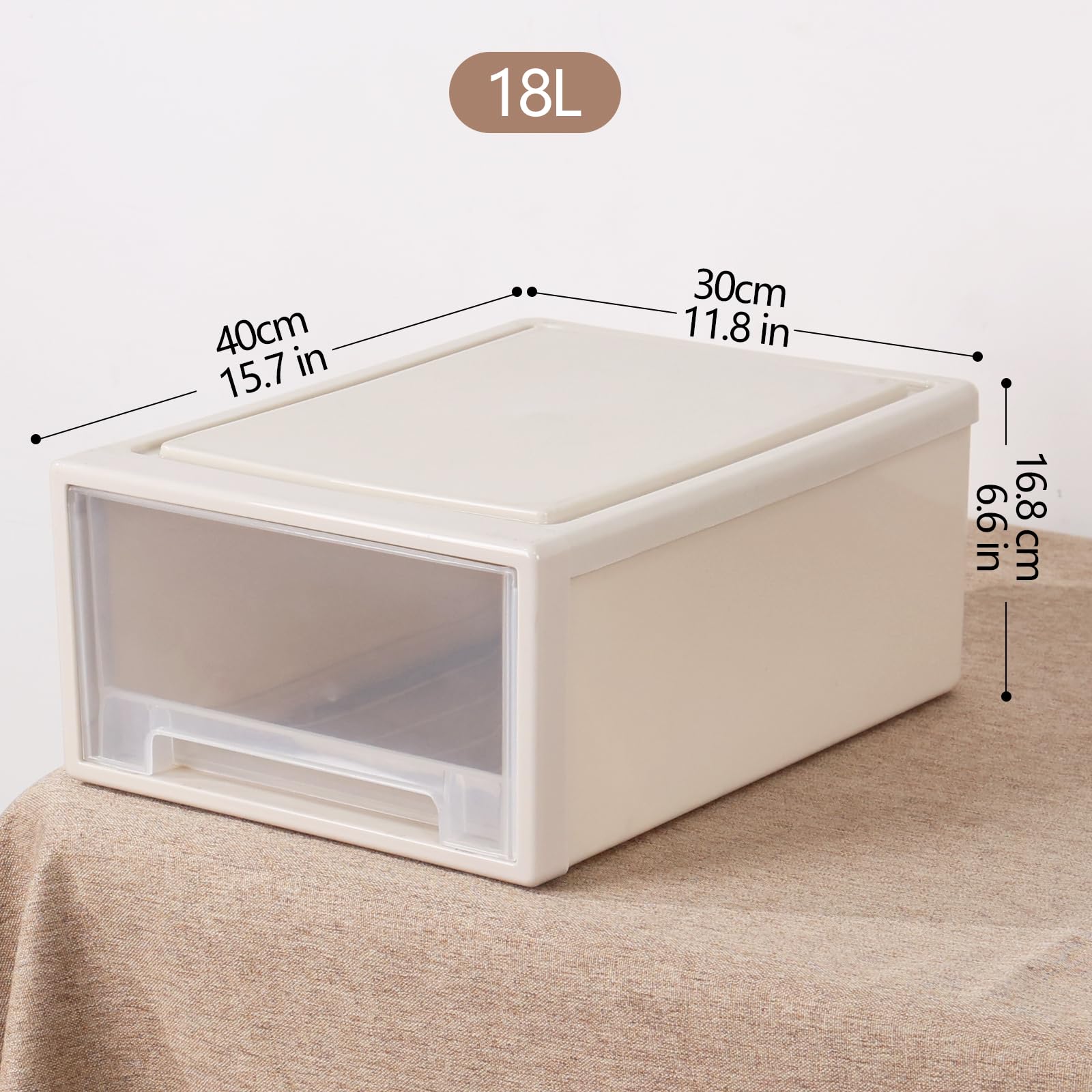 Cajones de almacenamiento de plástico de 18 L con cajones transparentes, cajones que ahorran espacio para organizar manualidades de oficina y hogar