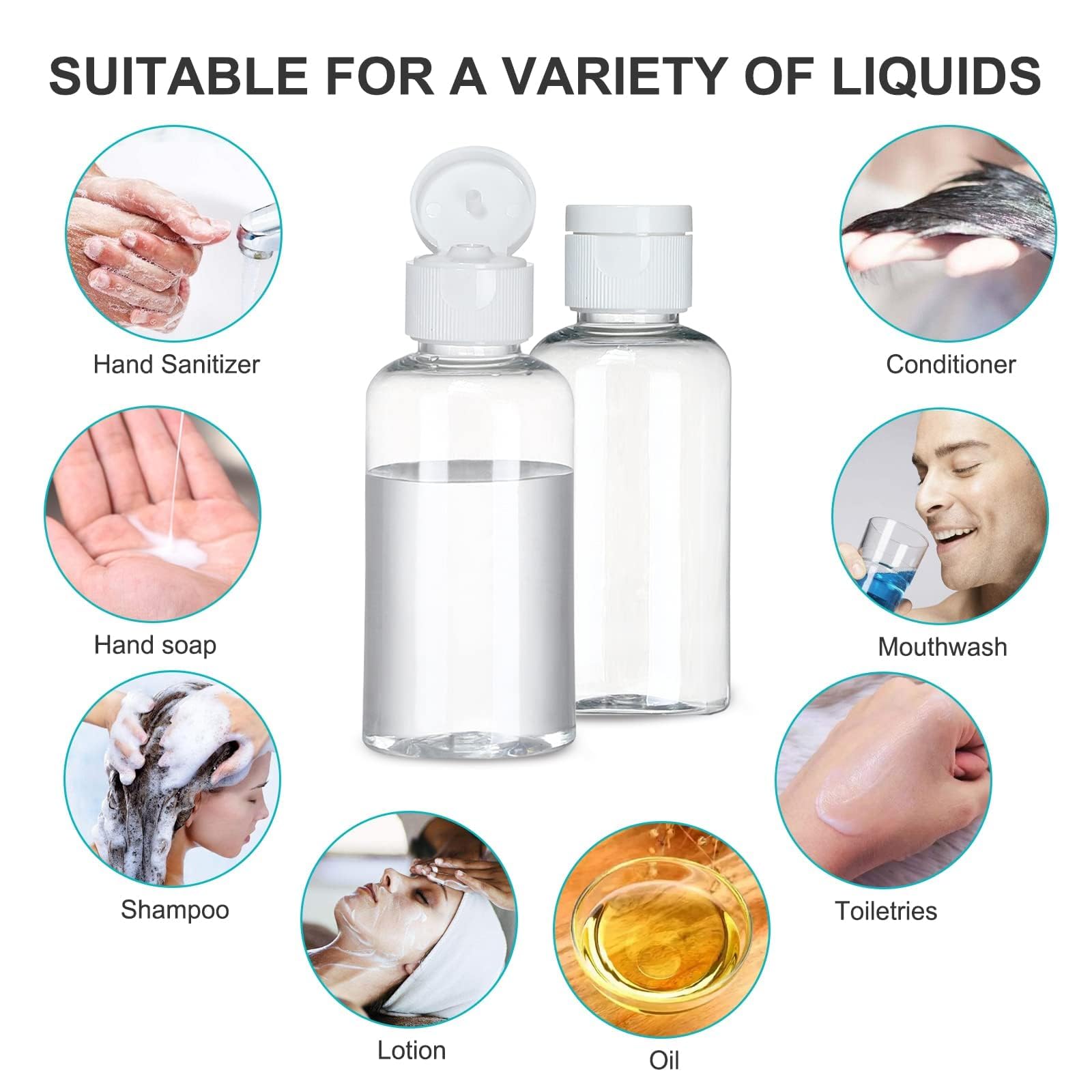 100 Pack 1.7 oz Clear Empty Squeeze Bottles with Flip Caps