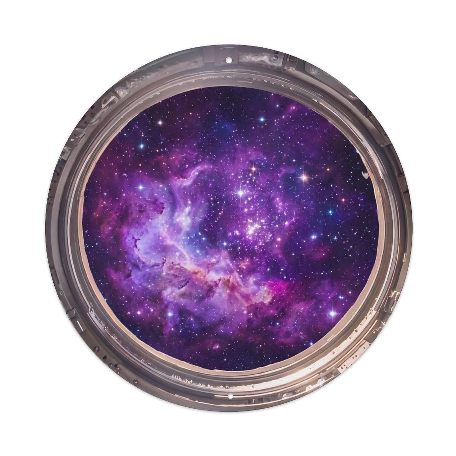 Metal Tin Sign Purple Nebula Cloud from Space Station Porthole