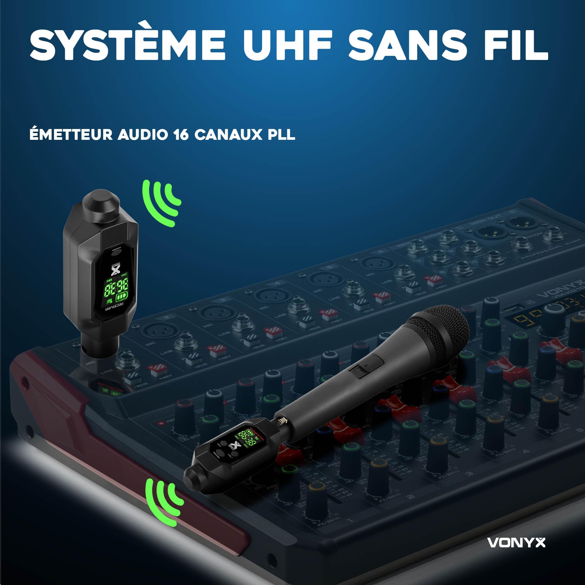 VONYX WAT200 Système Audio sans Fil UHF 16 Canaux XLR 70m
