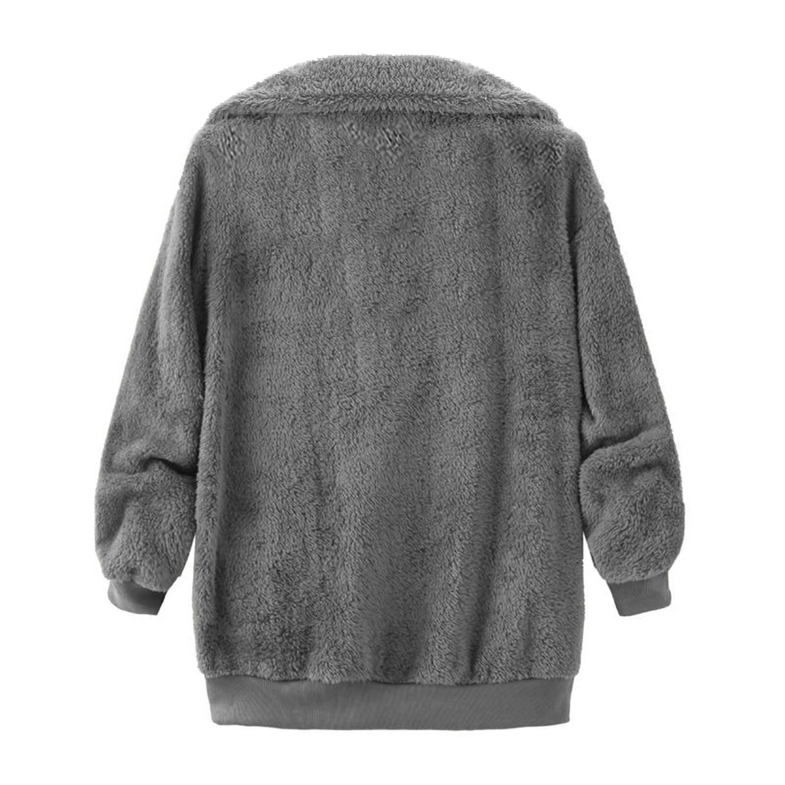 Generisch Damen Fleecejacke Ohne Kapuze Plüschjacke Langarm Winterjacke Elegant Teddyjacke Winter Warm Plüschmantel Einfarbig Damen-Jacken Teddyfleece Flauschjacke Mit Reissverschluss Wintermantel