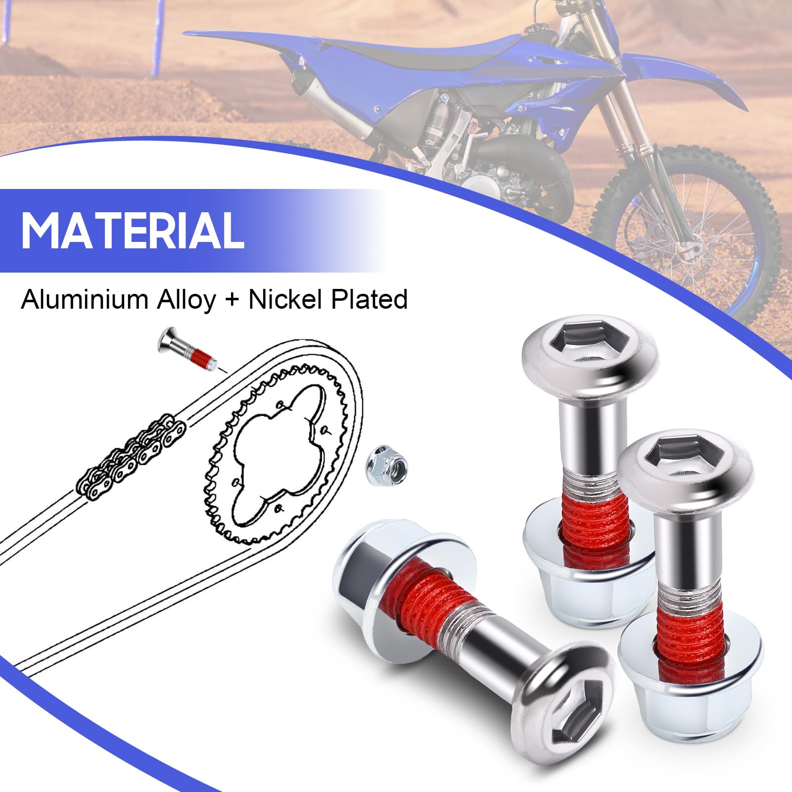 Heavy Duty Sprocket Bolt & Locking Flange Nut Kit – 6-Pack, M8x30, Chrome-Plated, 10.9 Grade, For Motocross & Dirt Bike Rear Sprockets