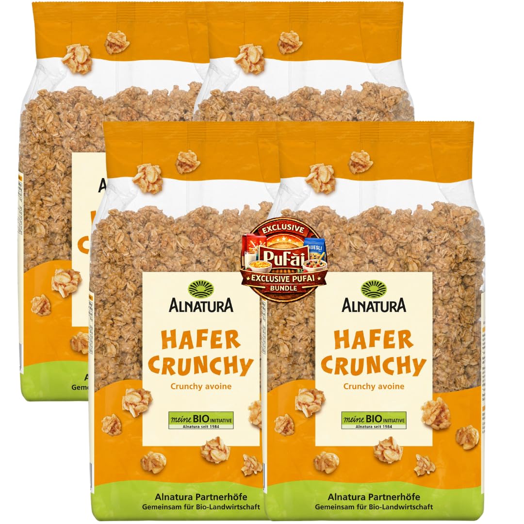 Hafer-Crunchy 750 g – Knuspriges Hafer-Knuspermüsli für Frühstück, Milch, Joghurt und Bowls – Vorratspack 4er-Set
