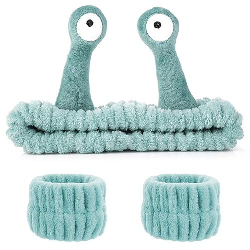 WLLHYF Diadema de spa, juego de muñequeras para lavado de cara, diadema de maquillaje, banda para el cabello de vellón coral de caracol, banda para