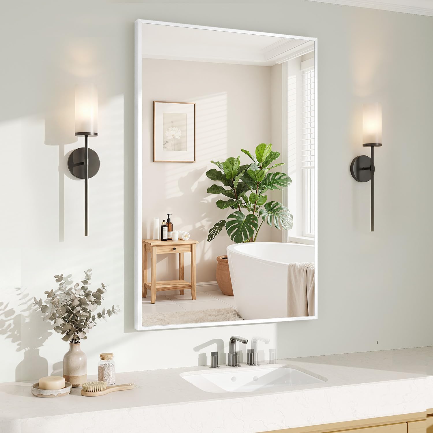 Koonmi Rectangular Bathroom Wall Mirror, 60 x 90 cm, White